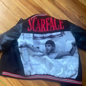 MENS LARGE SCARFACE Patched Wool Varsity Jacket COAT AL PACINO TONY MONTANA